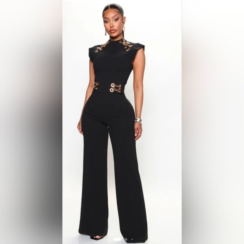 Elegant Black Jumpsuit with Gold Accents